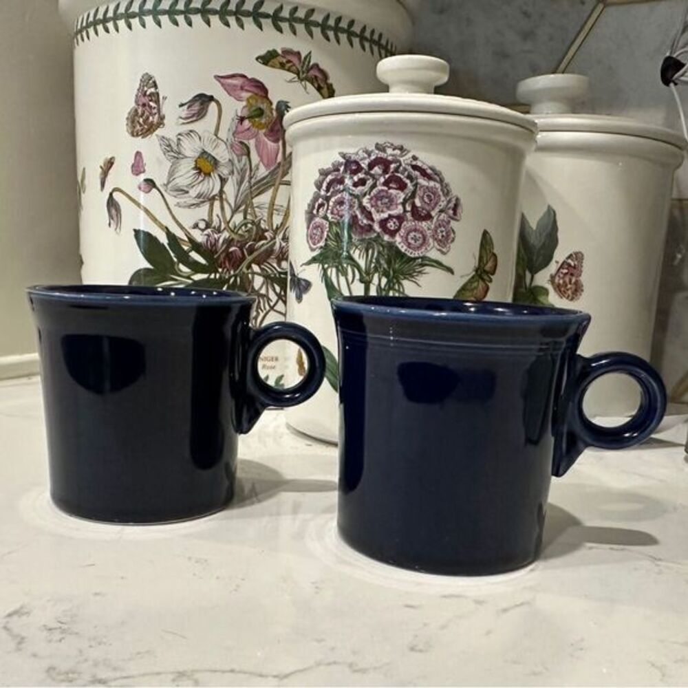 Fiesta | Fiestaware | cobalt Blue Ceramic Mugs trigger ring o handle